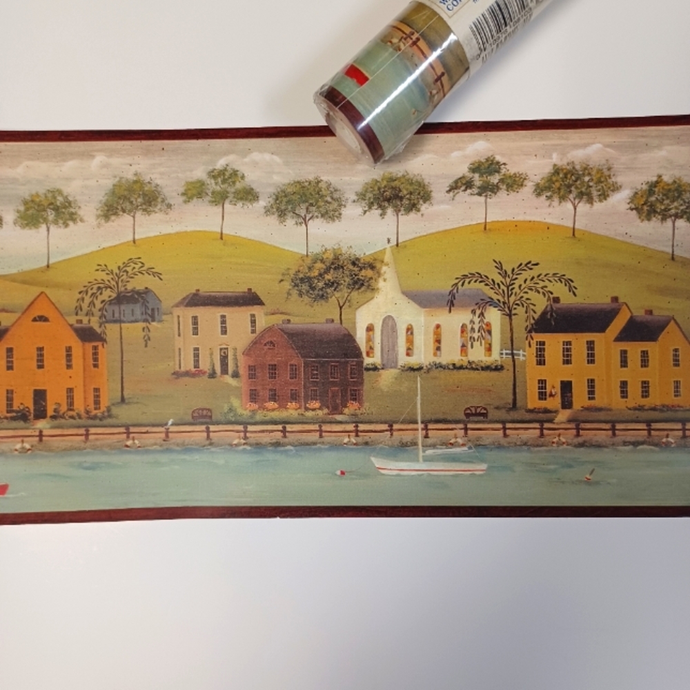 Wallpaper Border Primitive Lake Front Village
